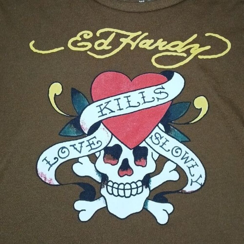 Ed Hardy Love Kills Slowly Brown y2k Baby Tee - Picture 4 of 6